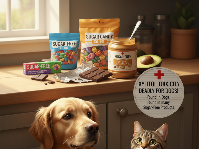 Sugar-free products containing xylitol toxic to dogs - gum, candy, and peanut butter